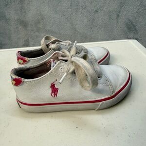 Ralph Lauren Girls Shoes White Sneakers with Pink Floral Accents Size 9